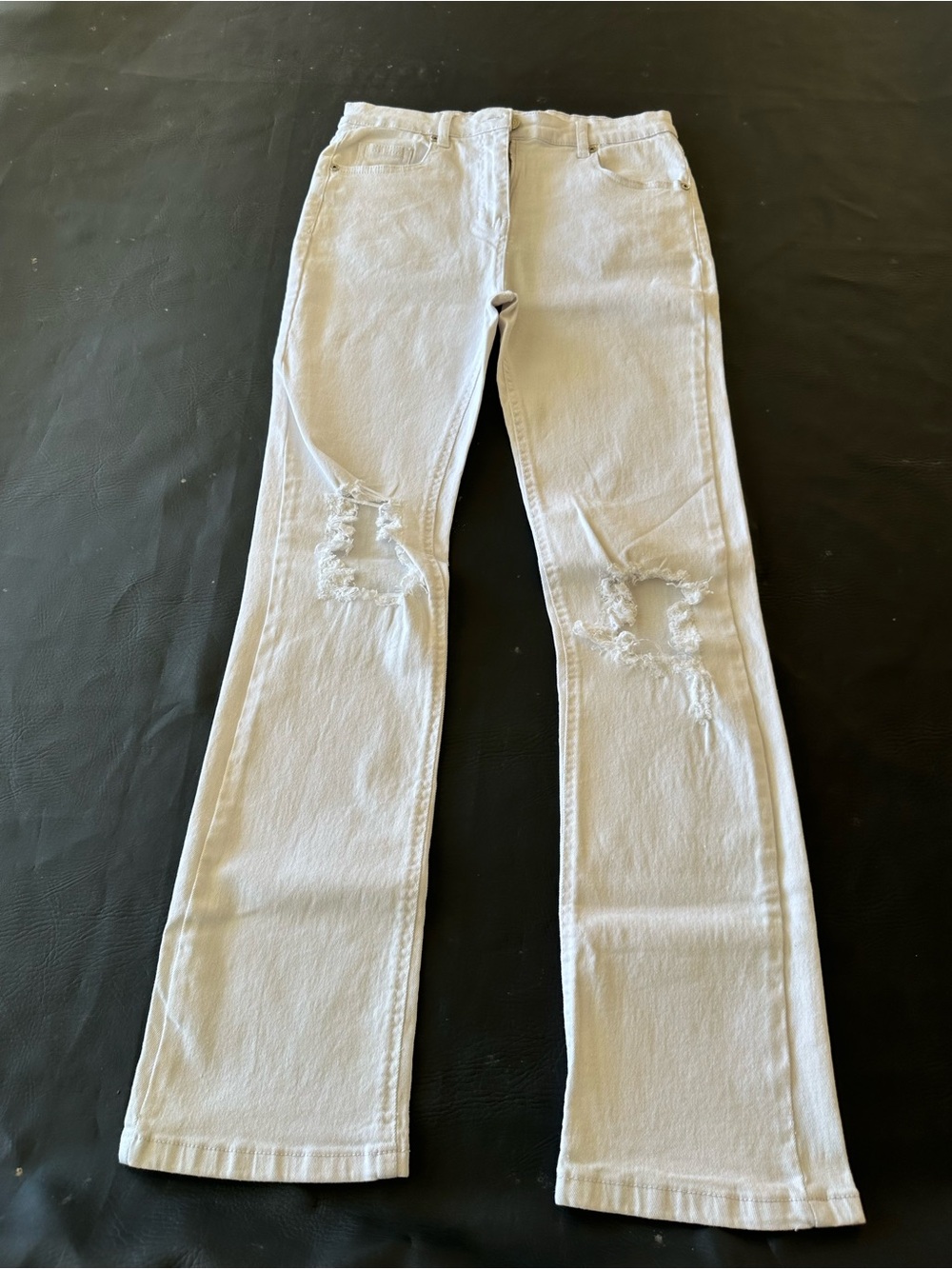 Parisian Works Cream Flared Jeans with Knee Distressing
